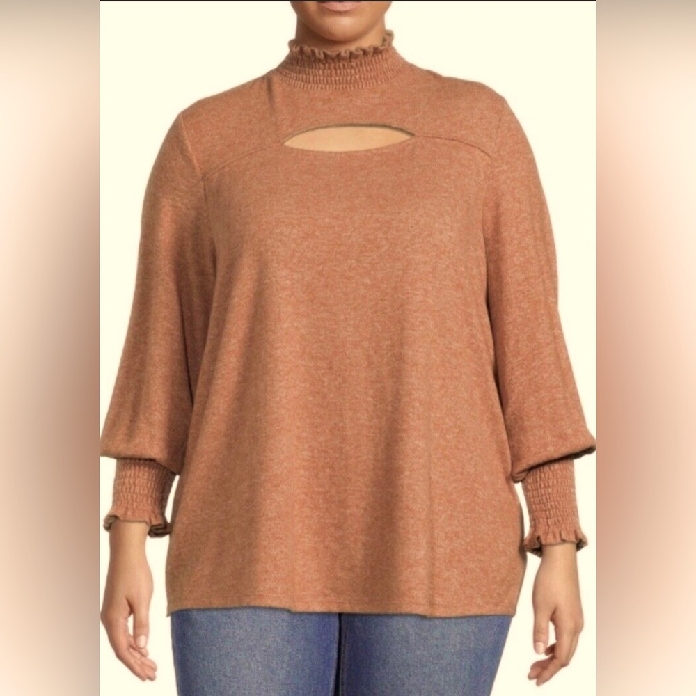 Terra & Sky Spruce Plus Knit Smocked Neck And Wrist Casual Sweater Top Size 3X